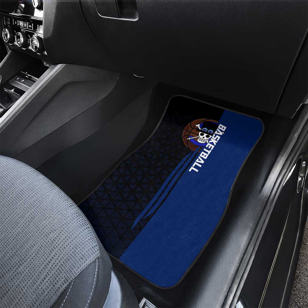 Sabo One Piece Basketball Theme Blue and Black Design Car Mats with Top Hat Emblem and Action Dribble Pose - The Mazicc