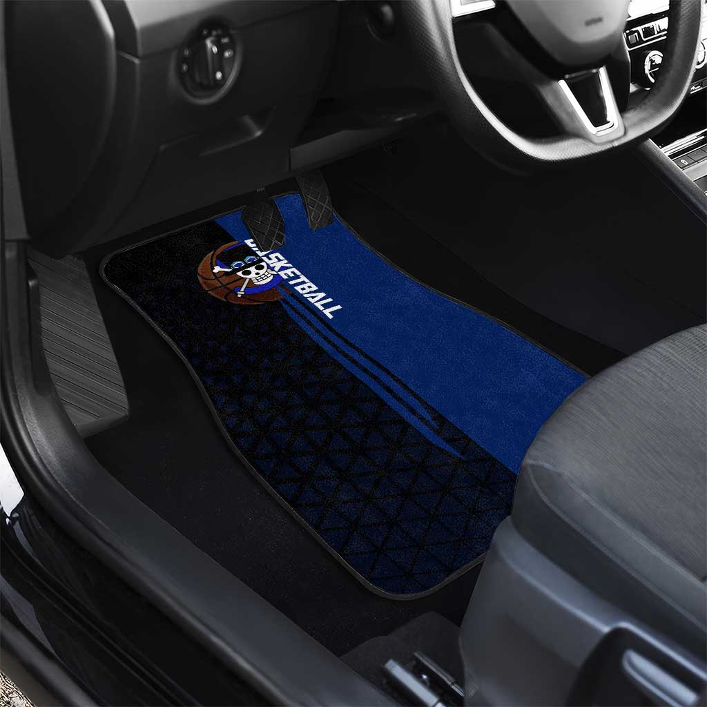 Sabo One Piece Basketball Theme Blue and Black Design Car Mats with Top Hat Emblem and Action Dribble Pose - The Mazicc