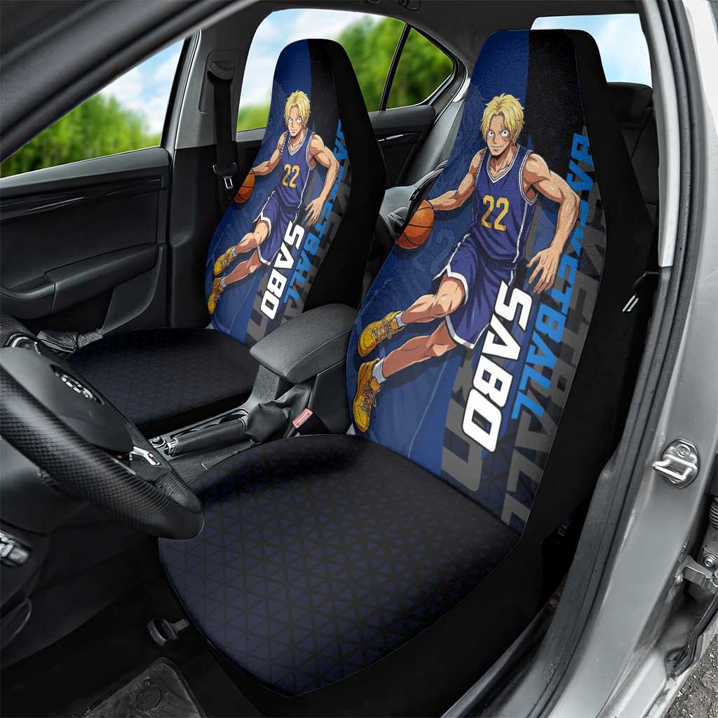 Sabo One Piece Basketball Theme Blue and Black Design Car Seat Cover with Top Hat Emblem and Action Dribble Pose - The Mazicc