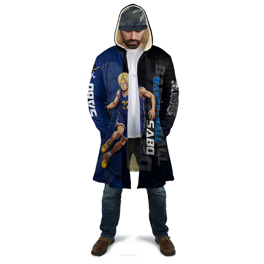 Sabo One Piece Basketball Theme Blue and Black Design Cloak with Top Hat Emblem and Action Dribble Pose - The Mazicc