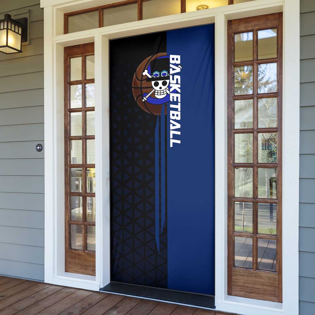 Sabo One Piece Basketball Theme Blue and Black Design Door Cover with Top Hat Emblem and Action Dribble Pose - The Mazicc