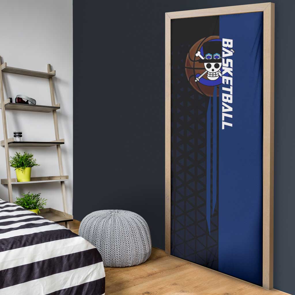 Sabo One Piece Basketball Theme Blue and Black Design Door Cover with Top Hat Emblem and Action Dribble Pose - The Mazicc
