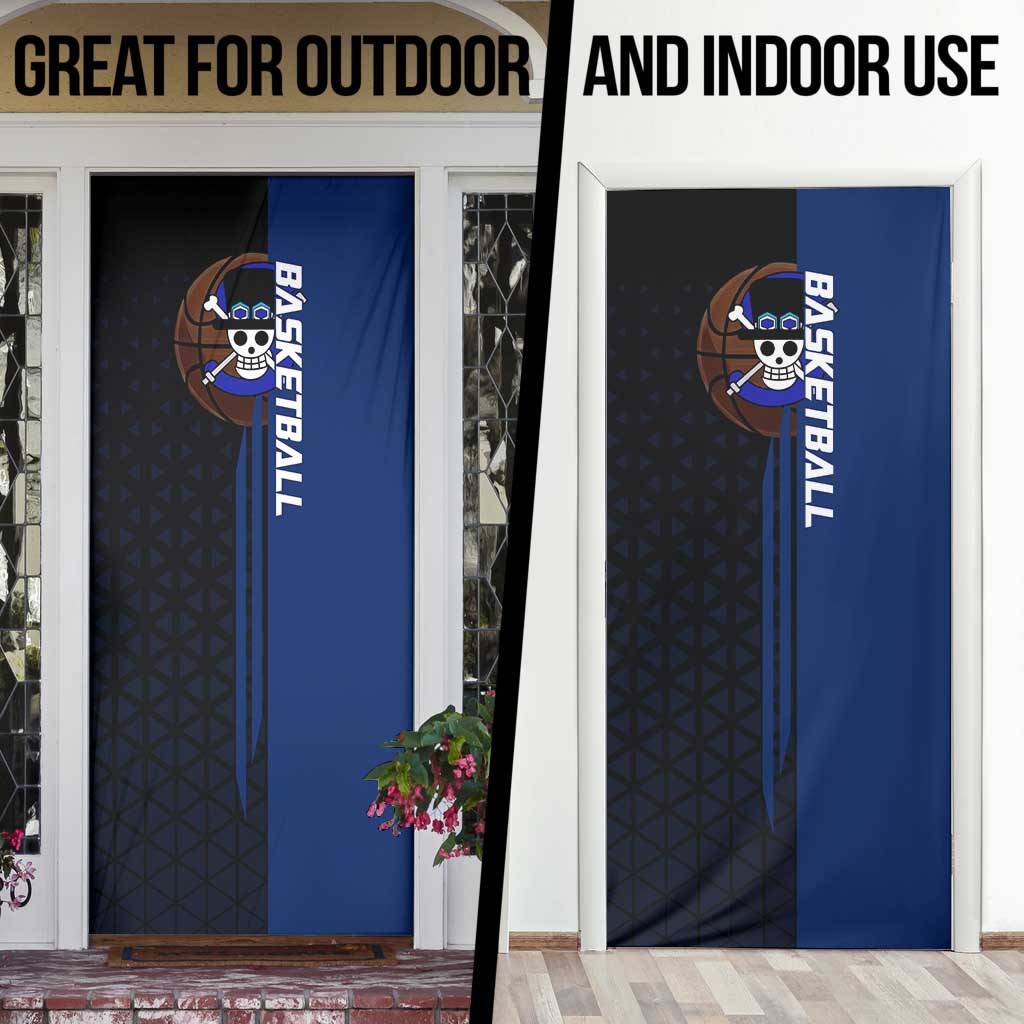 Sabo One Piece Basketball Theme Blue and Black Design Door Cover with Top Hat Emblem and Action Dribble Pose - The Mazicc