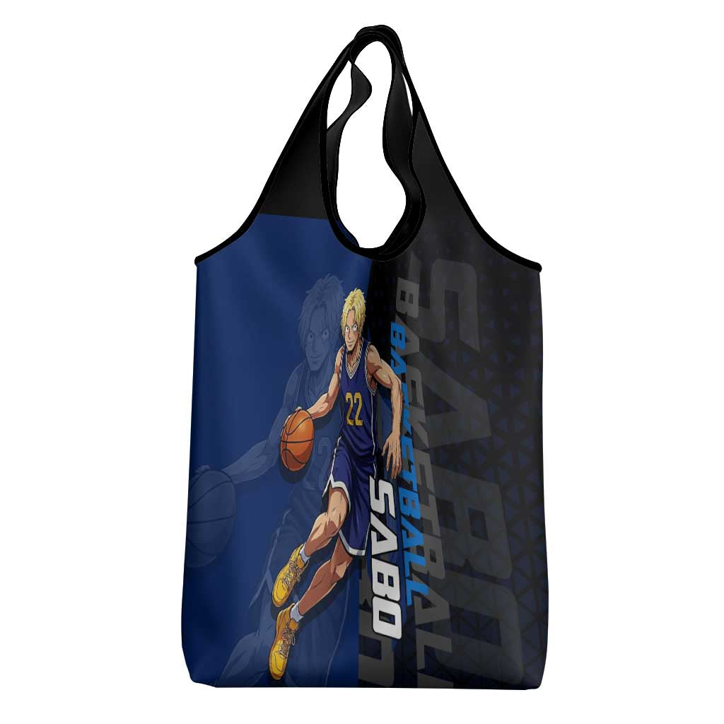 Sabo One Piece Basketball Theme Blue and Black Design Grocery Bag with Top Hat Emblem and Action Dribble Pose - The Mazicc