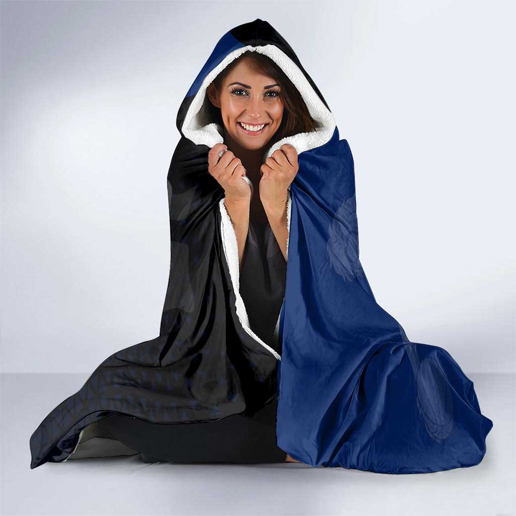Sabo One Piece Basketball Theme Blue and Black Design Hooded Blanket with Top Hat Emblem and Action Dribble Pose - The Mazicc