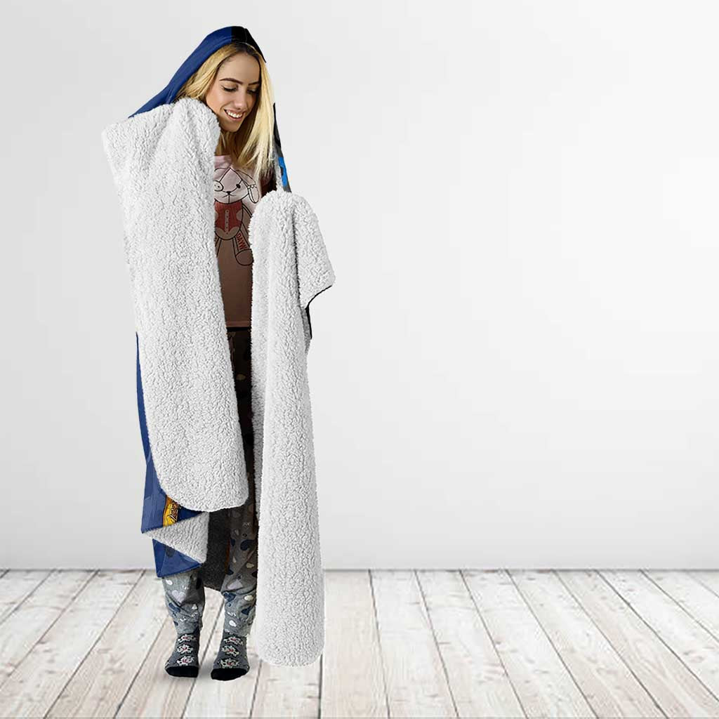 Sabo One Piece Basketball Theme Blue and Black Design Hooded Blanket with Top Hat Emblem and Action Dribble Pose - The Mazicc