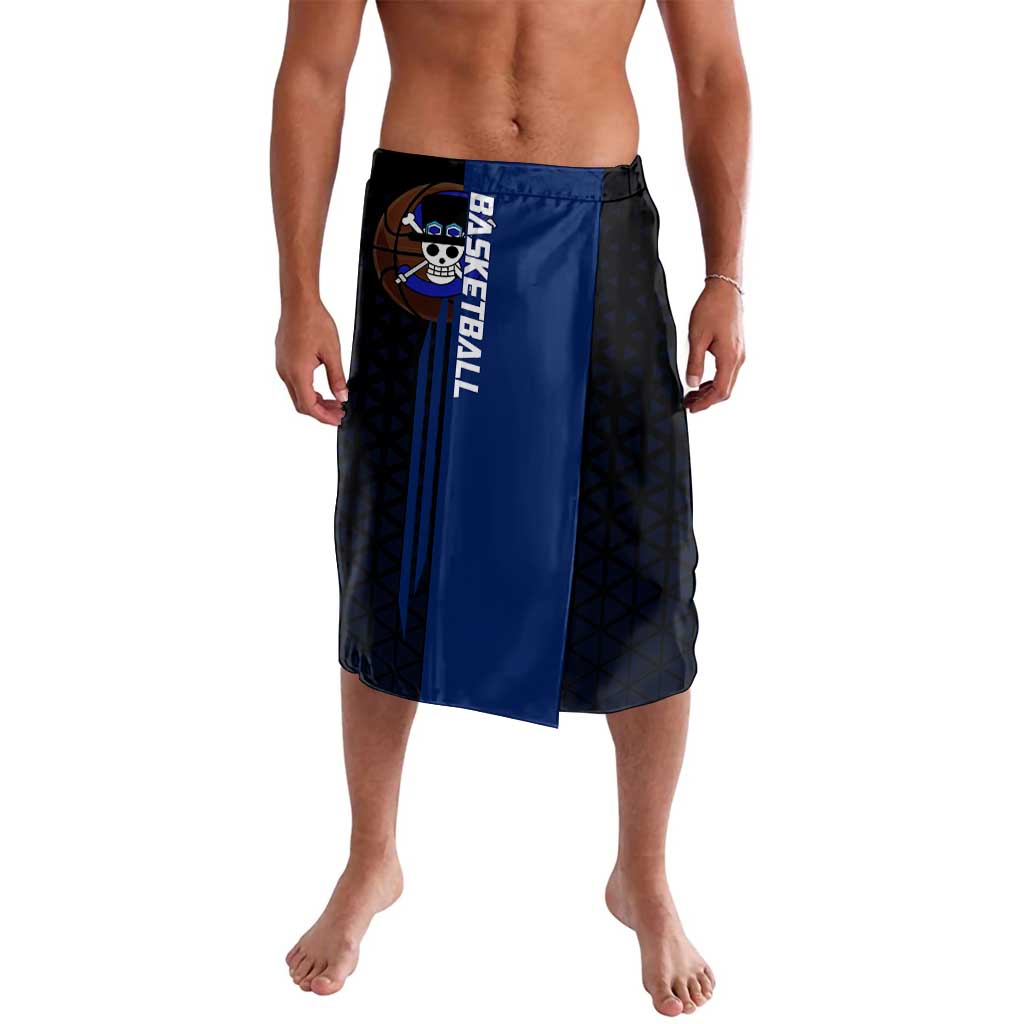 Sabo One Piece Basketball Theme Blue and Black Design Lavalava with Top Hat Emblem and Action Dribble Pose - The Mazicc
