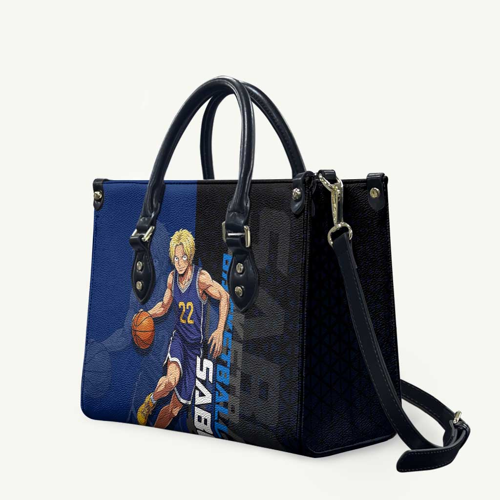Sabo One Piece Basketball Theme Blue and Black Design Leather Bag with Top Hat Emblem and Action Dribble Pose - The Mazicc