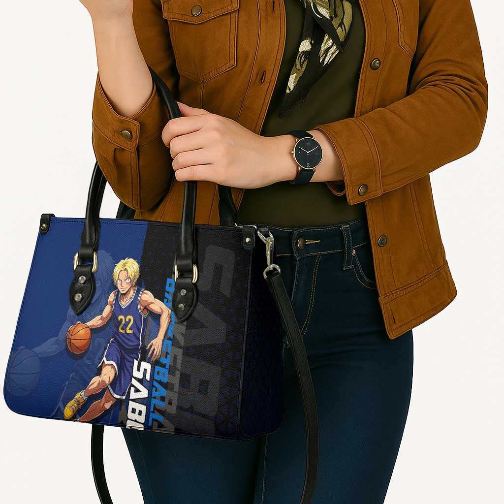Sabo One Piece Basketball Theme Blue and Black Design Leather Bag with Top Hat Emblem and Action Dribble Pose - The Mazicc