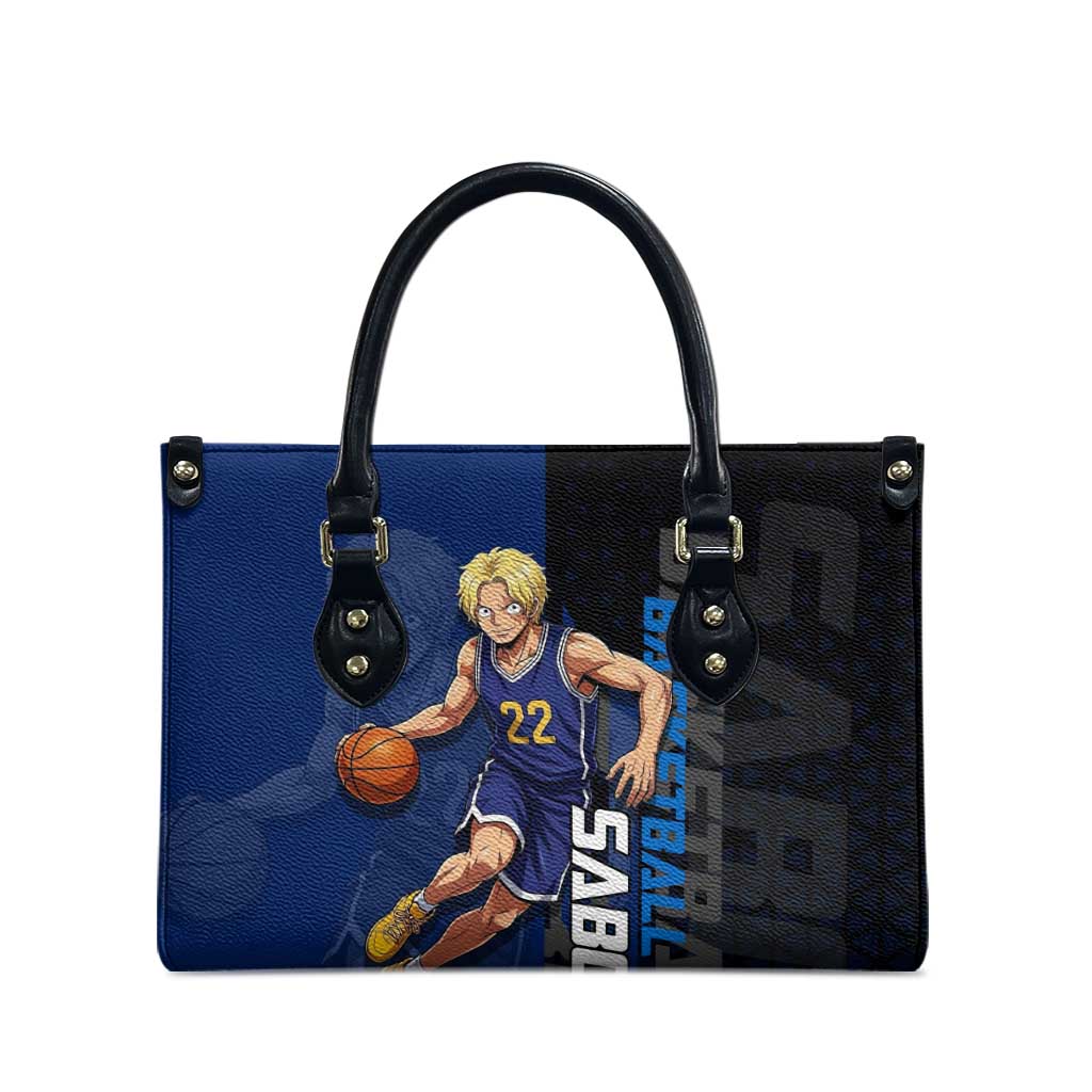 Sabo One Piece Basketball Theme Blue and Black Design Leather Bag with Top Hat Emblem and Action Dribble Pose - The Mazicc