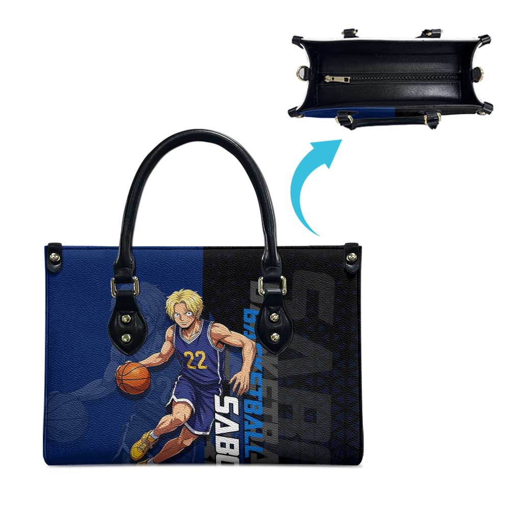 Sabo One Piece Basketball Theme Blue and Black Design Leather Bag with Top Hat Emblem and Action Dribble Pose - The Mazicc