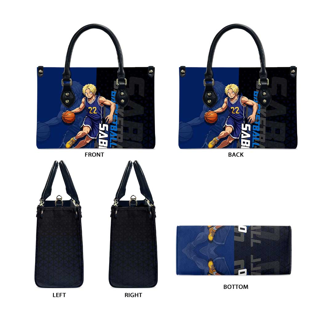 Sabo One Piece Basketball Theme Blue and Black Design Leather Bag with Top Hat Emblem and Action Dribble Pose - The Mazicc