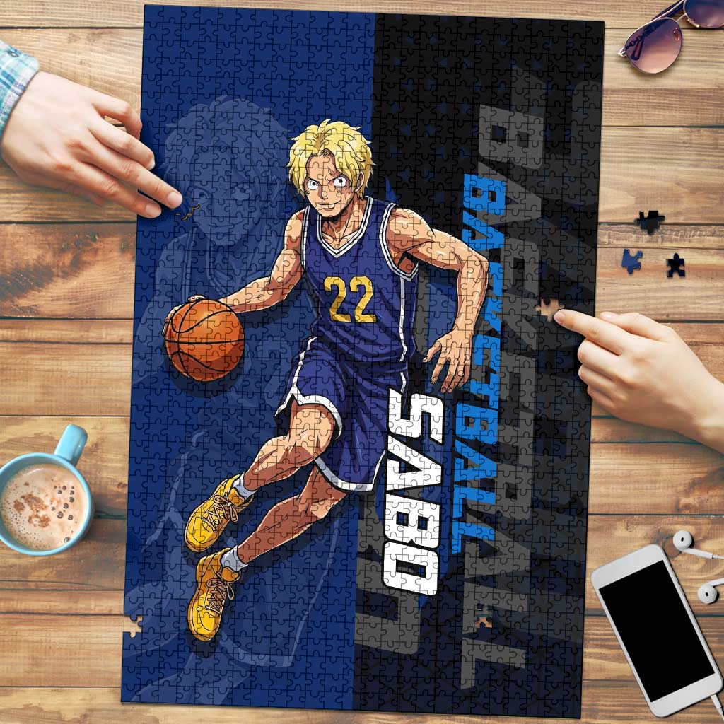 Sabo One Piece Basketball Theme Blue and Black Design Puzzle with Top Hat Emblem and Action Dribble Pose - The Mazicc
