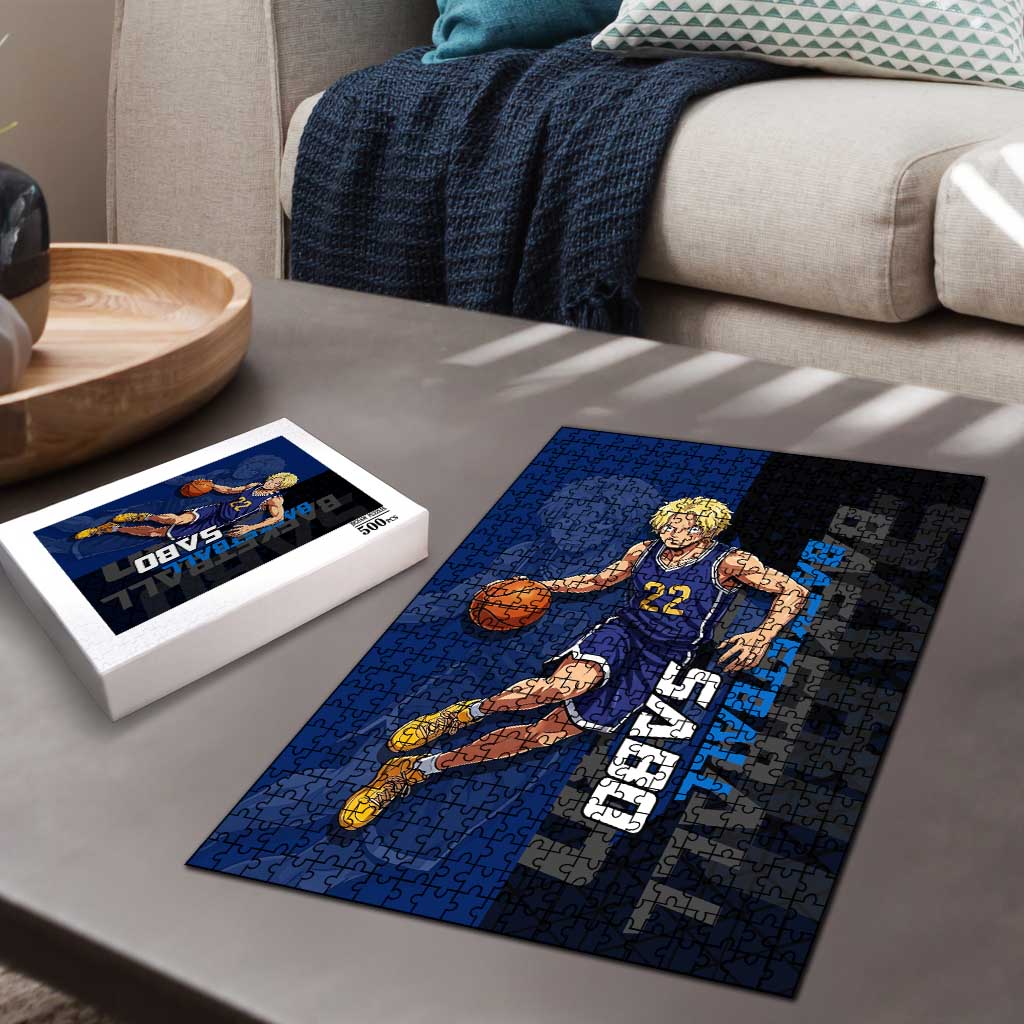 Sabo One Piece Basketball Theme Blue and Black Design Puzzle with Top Hat Emblem and Action Dribble Pose - The Mazicc