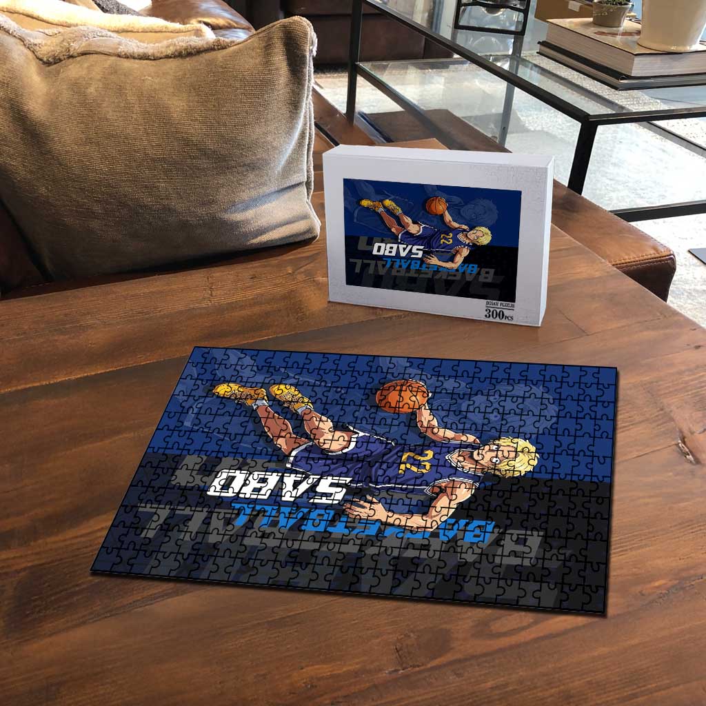 Sabo One Piece Basketball Theme Blue and Black Design Puzzle with Top Hat Emblem and Action Dribble Pose - The Mazicc