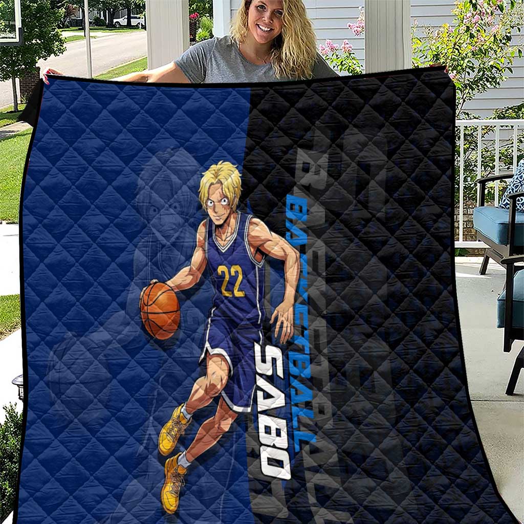 Sabo One Piece Basketball Theme Blue and Black Design Quilt with Top Hat Emblem and Action Dribble Pose - The Mazicc