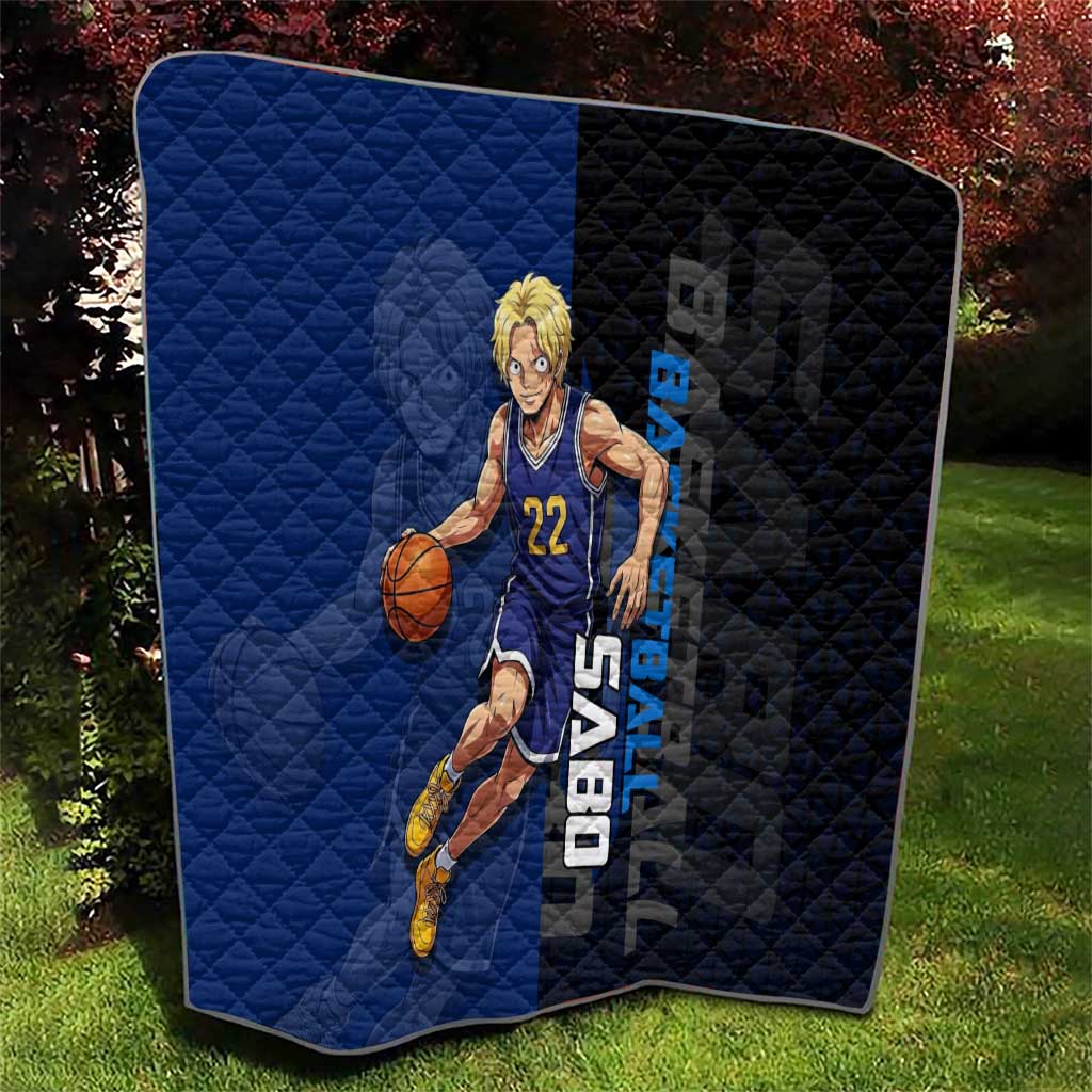 Sabo One Piece Basketball Theme Blue and Black Design Quilt with Top Hat Emblem and Action Dribble Pose - The Mazicc