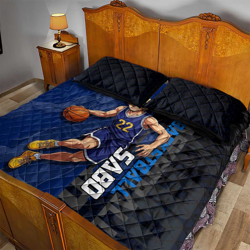 Sabo One Piece Basketball Theme Blue and Black Design Quilt Bed Set with Top Hat Emblem and Action Dribble Pose - The Mazicc