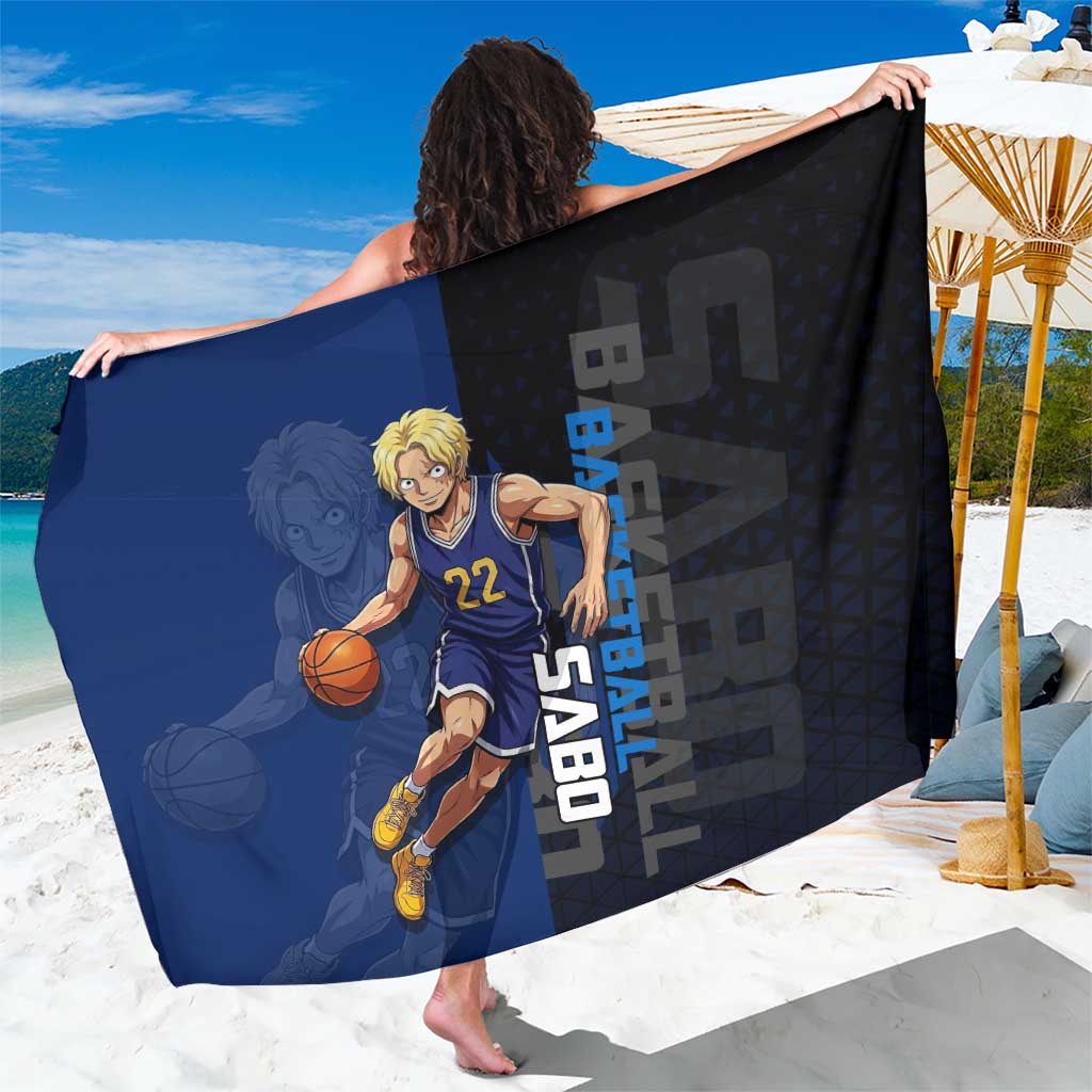 Sabo One Piece Basketball Theme Blue and Black Design Sarong with Top Hat Emblem and Action Dribble Pose - The Mazicc