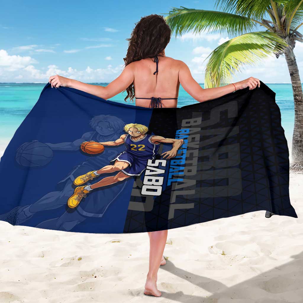 Sabo One Piece Basketball Theme Blue and Black Design Sarong with Top Hat Emblem and Action Dribble Pose - The Mazicc