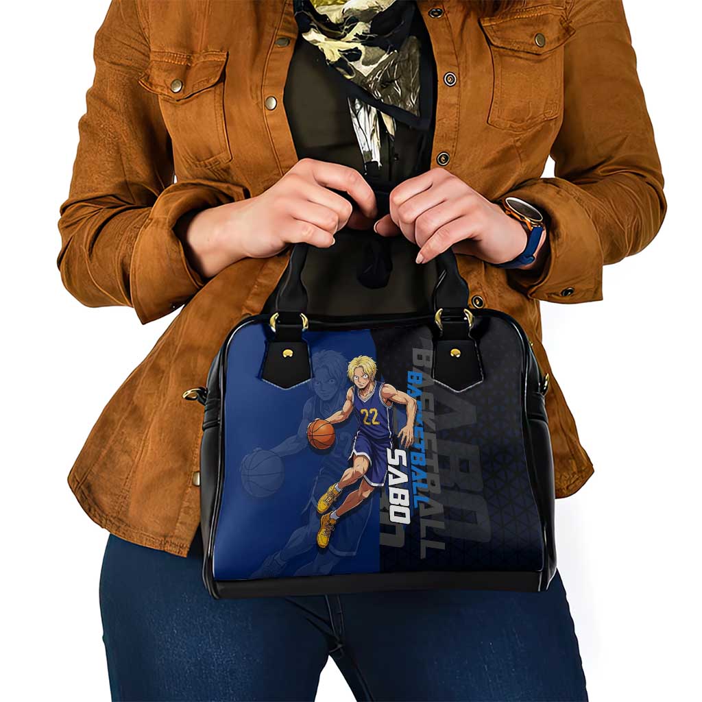 Sabo One Piece Basketball Theme Blue and Black Design Shoulder Handbag with Top Hat Emblem and Action Dribble Pose - The Mazicc