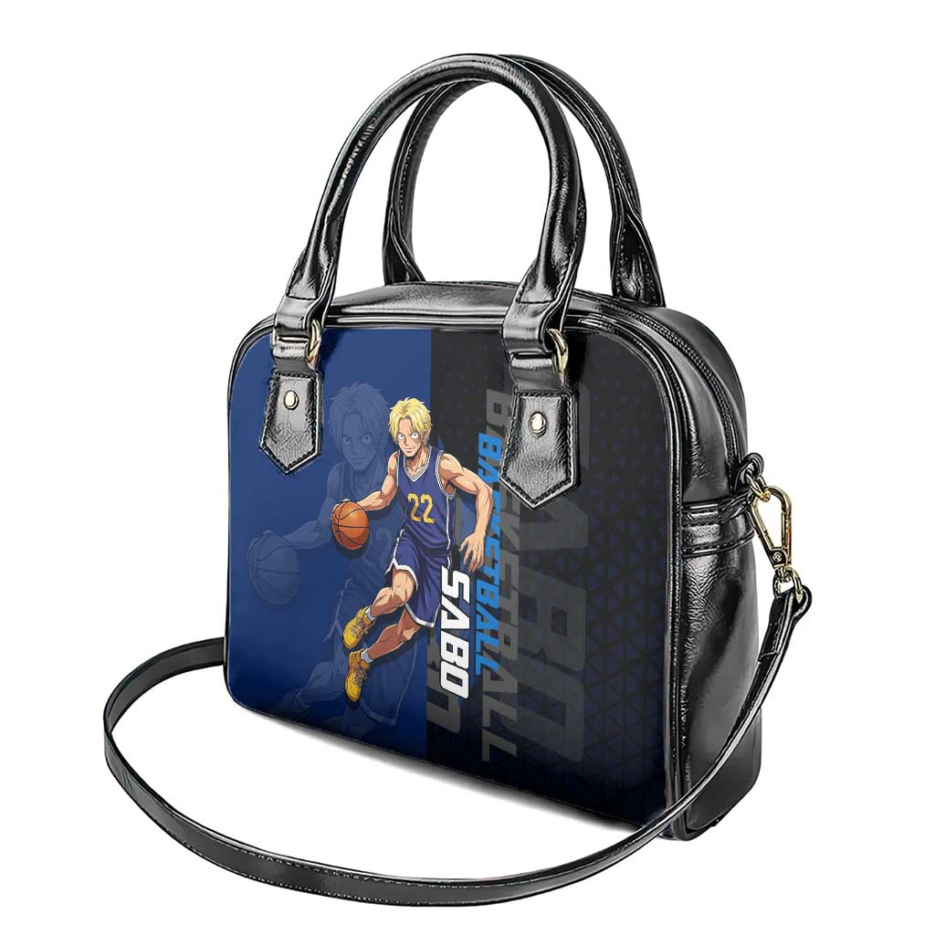 Sabo One Piece Basketball Theme Blue and Black Design Shoulder Handbag with Top Hat Emblem and Action Dribble Pose - The Mazicc