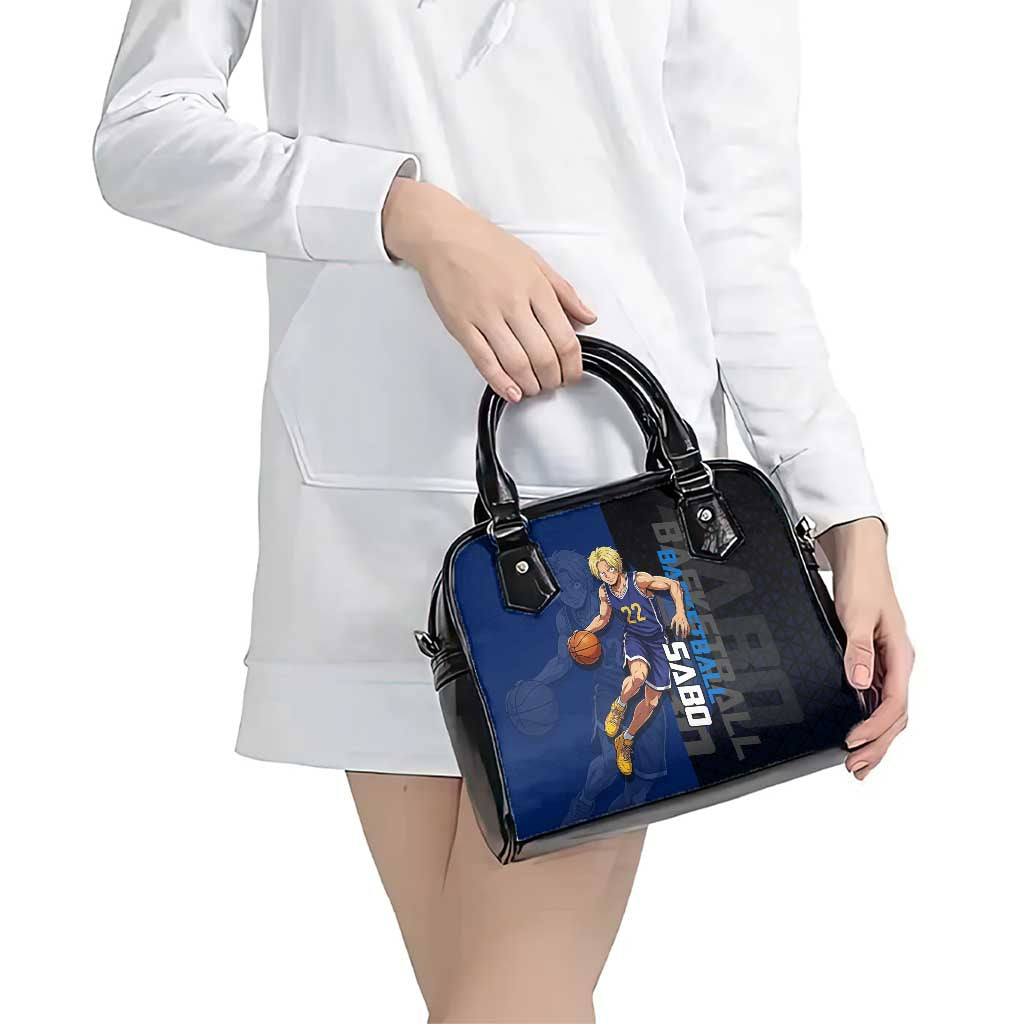 Sabo One Piece Basketball Theme Blue and Black Design Shoulder Handbag with Top Hat Emblem and Action Dribble Pose - The Mazicc