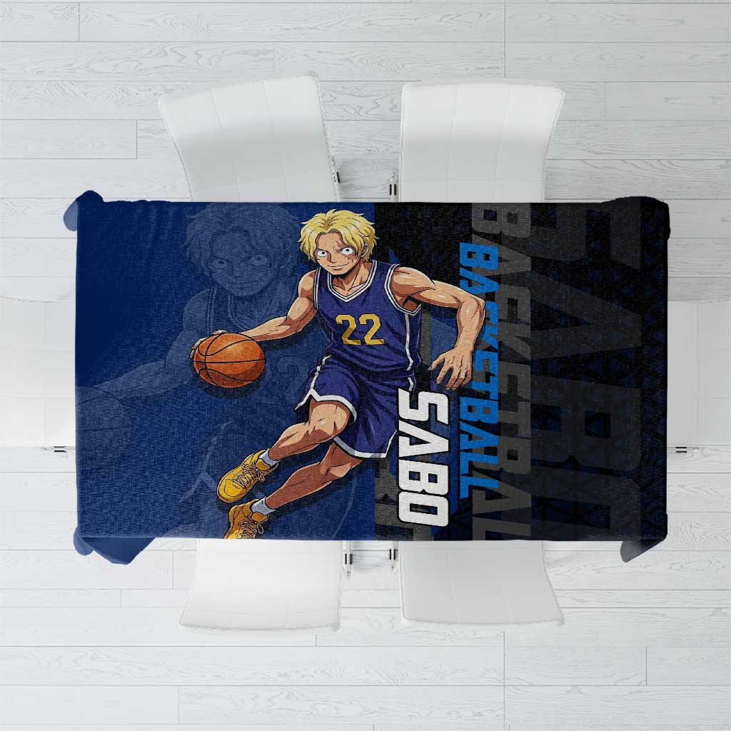Sabo One Piece Basketball Theme Blue and Black Design Tablecloth with Top Hat Emblem and Action Dribble Pose - The Mazicc