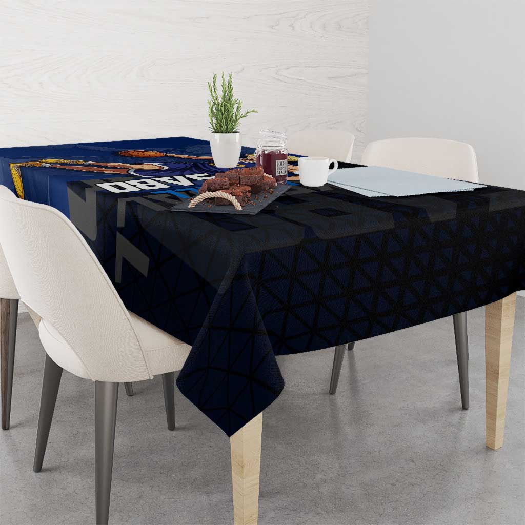 Sabo One Piece Basketball Theme Blue and Black Design Tablecloth with Top Hat Emblem and Action Dribble Pose - The Mazicc
