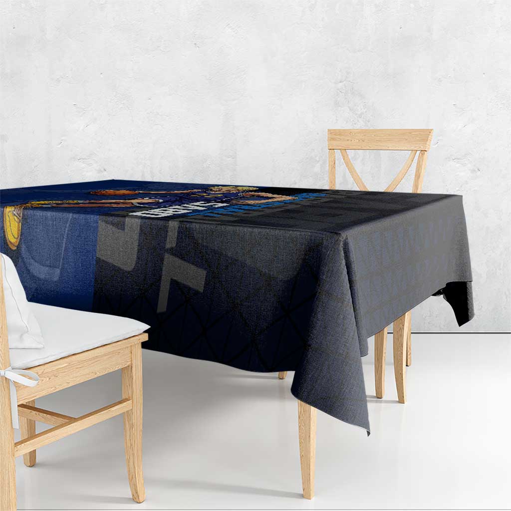 Sabo One Piece Basketball Theme Blue and Black Design Tablecloth with Top Hat Emblem and Action Dribble Pose - The Mazicc