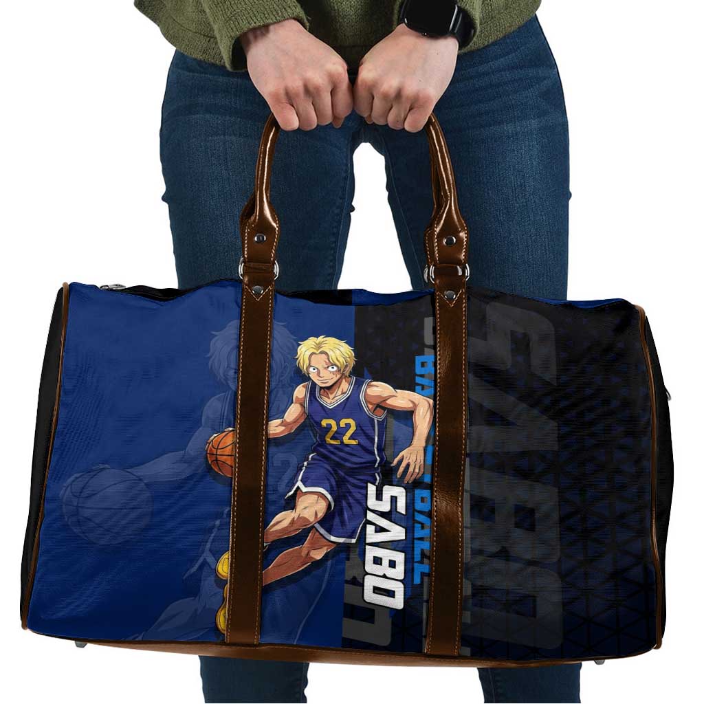 Sabo One Piece Basketball Theme Blue and Black Design Travel Bag with Top Hat Emblem and Action Dribble Pose - The Mazicc