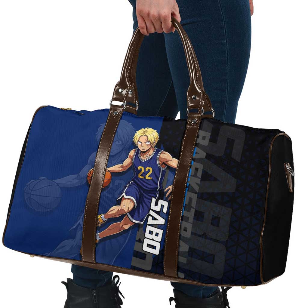Sabo One Piece Basketball Theme Blue and Black Design Travel Bag with Top Hat Emblem and Action Dribble Pose - The Mazicc