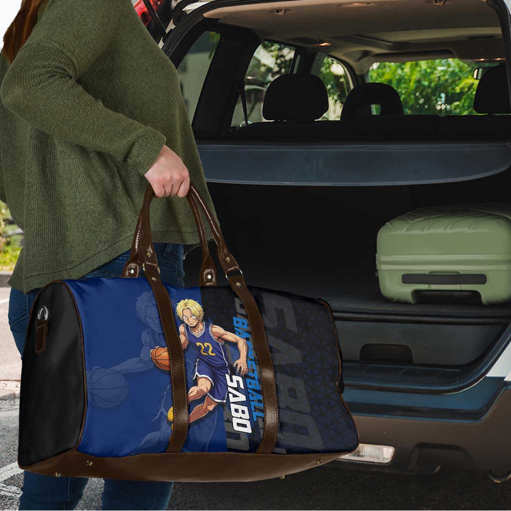 Sabo One Piece Basketball Theme Blue and Black Design Travel Bag with Top Hat Emblem and Action Dribble Pose - The Mazicc