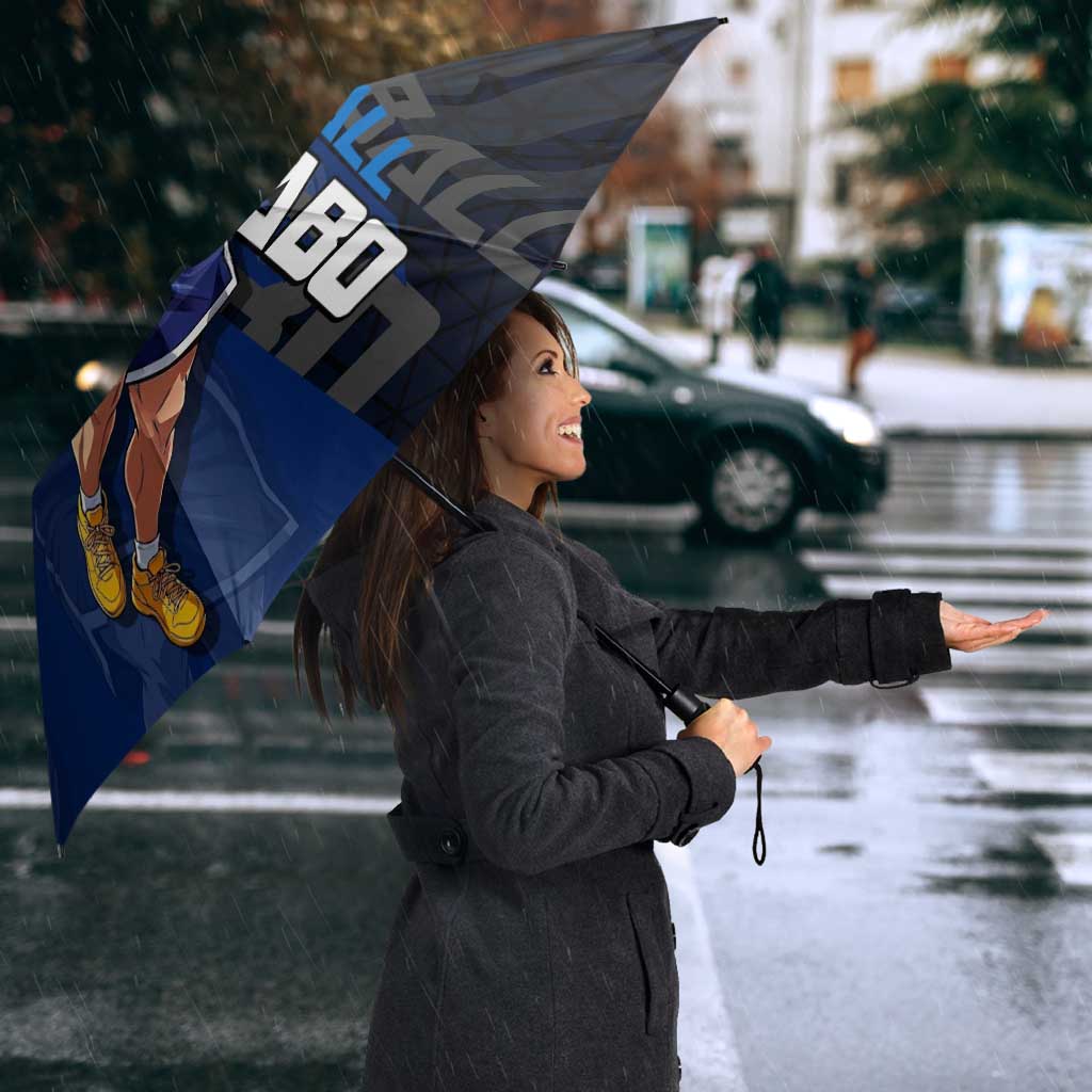 Sabo One Piece Basketball Theme Blue and Black Design Umbrella with Top Hat Emblem and Action Dribble Pose - The Mazicc