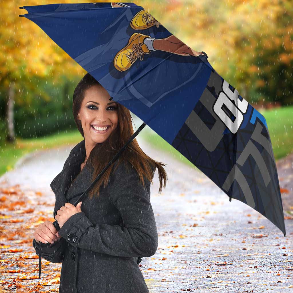 Sabo One Piece Basketball Theme Blue and Black Design Umbrella with Top Hat Emblem and Action Dribble Pose - The Mazicc
