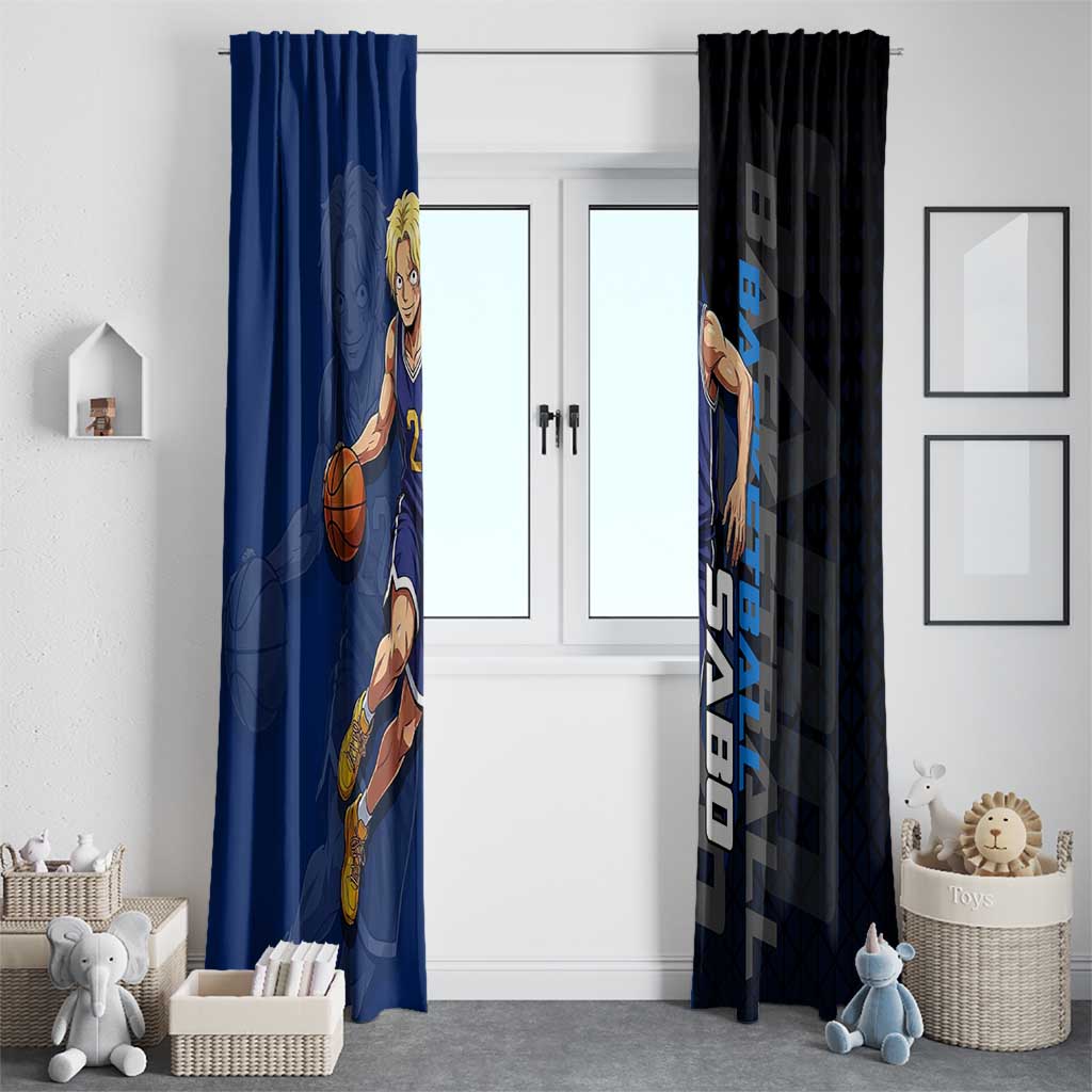 Sabo One Piece Basketball Theme Blue and Black Design Window Curtain with Top Hat Emblem and Action Dribble Pose - The Mazicc