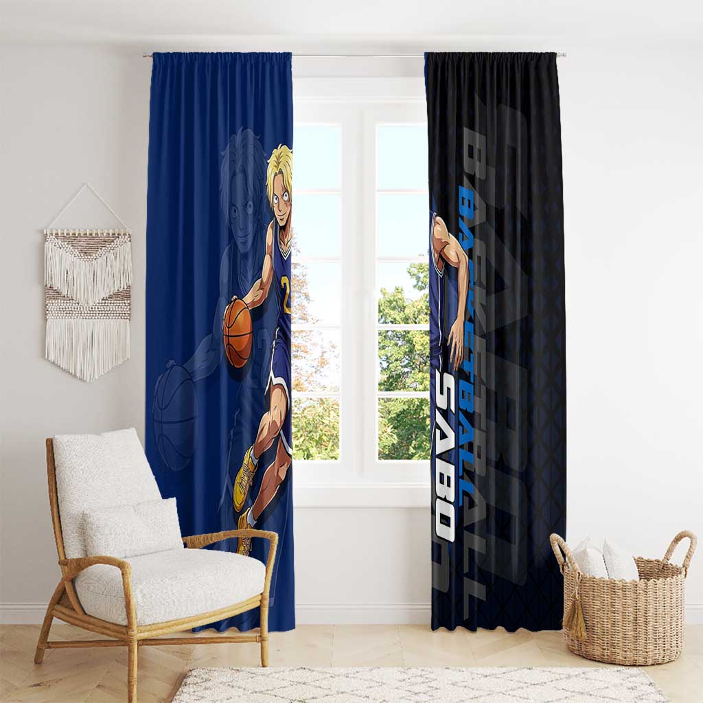 Sabo One Piece Basketball Theme Blue and Black Design Window Curtain with Top Hat Emblem and Action Dribble Pose - The Mazicc