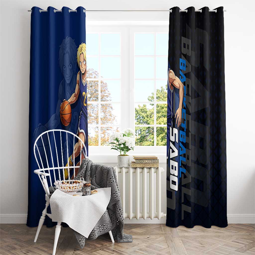 Sabo One Piece Basketball Theme Blue and Black Design Window Curtain with Top Hat Emblem and Action Dribble Pose - The Mazicc