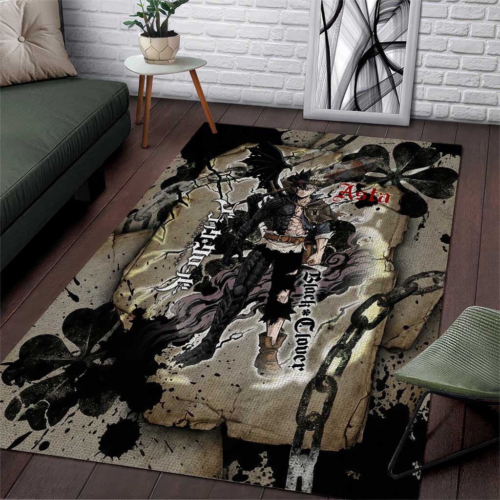 Asta Black Clover Area Rug Grunge Anime Style with Gothic Clover Symbolism