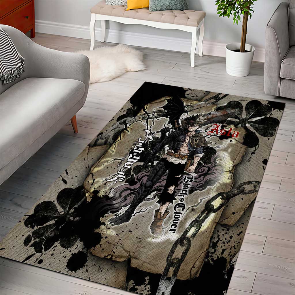 Asta Black Clover Area Rug Grunge Anime Style with Gothic Clover Symbolism