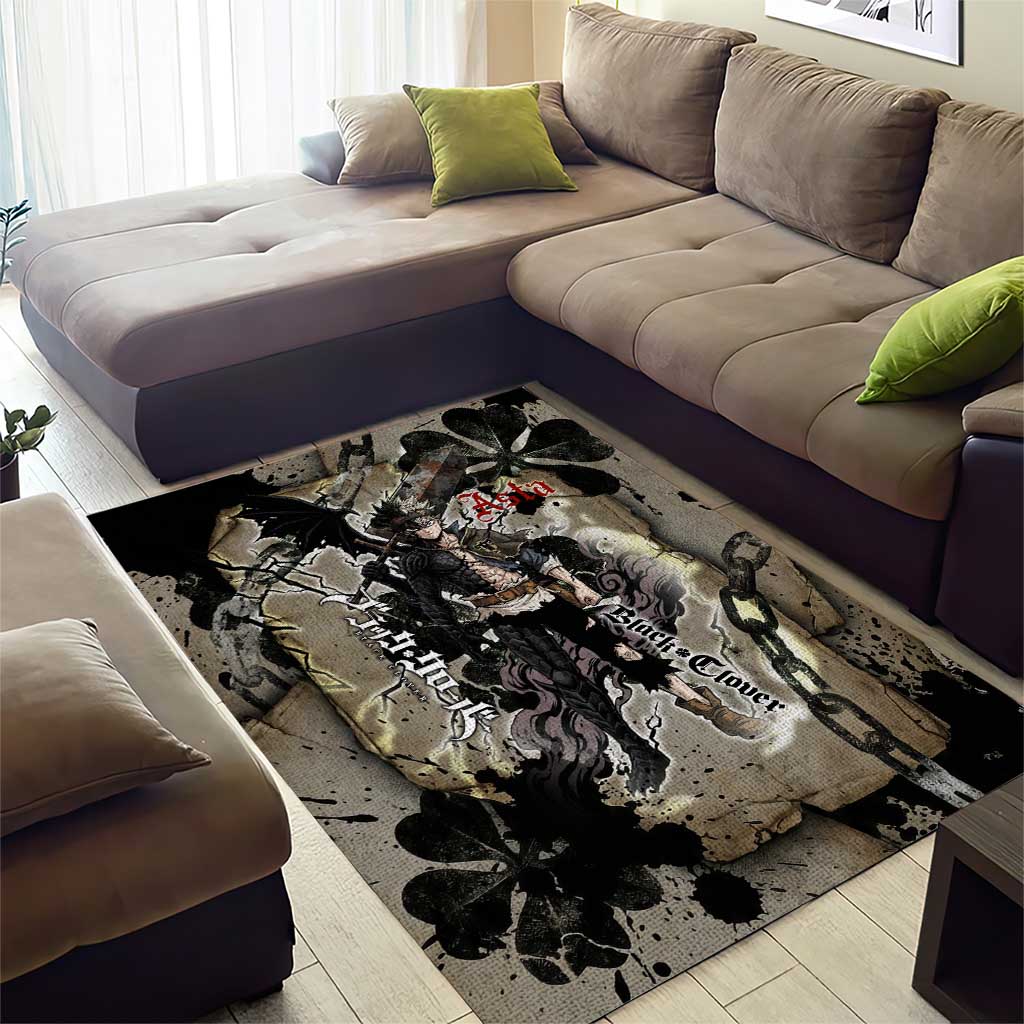 Asta Black Clover Area Rug Grunge Anime Style with Gothic Clover Symbolism
