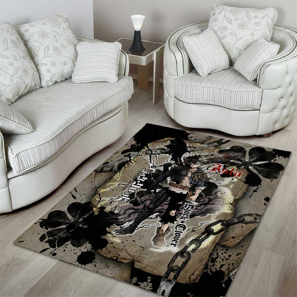 Asta Black Clover Area Rug Grunge Anime Style with Gothic Clover Symbolism