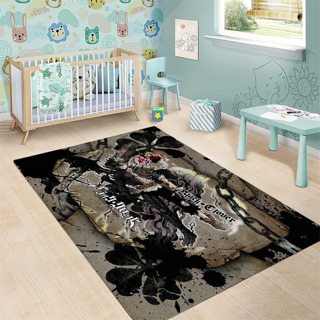 Asta Black Clover Area Rug Grunge Anime Style with Gothic Clover Symbolism
