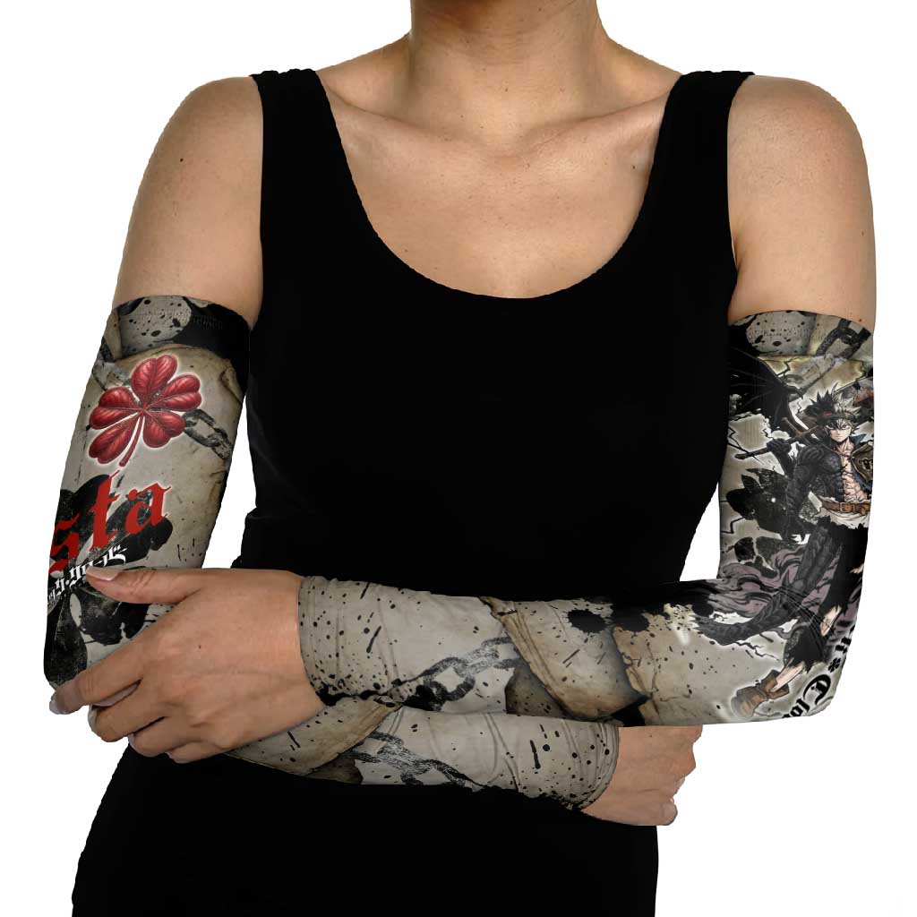 Asta Black Clover Arm Sleeves Grunge Anime Style with Gothic Clover Symbolism