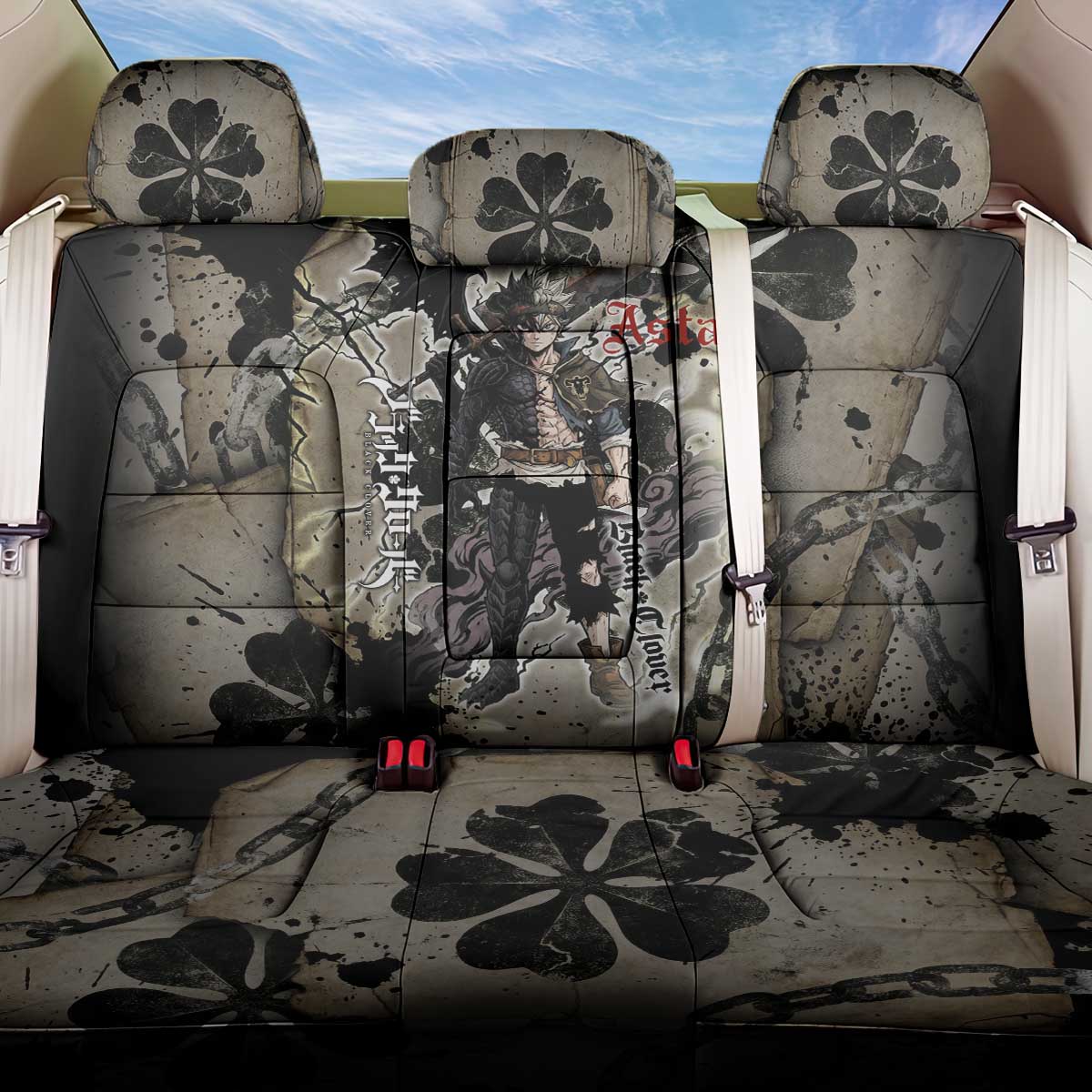 Asta Black Clover Back Car Seat Cover Grunge Anime Style with Gothic Clover Symbolism