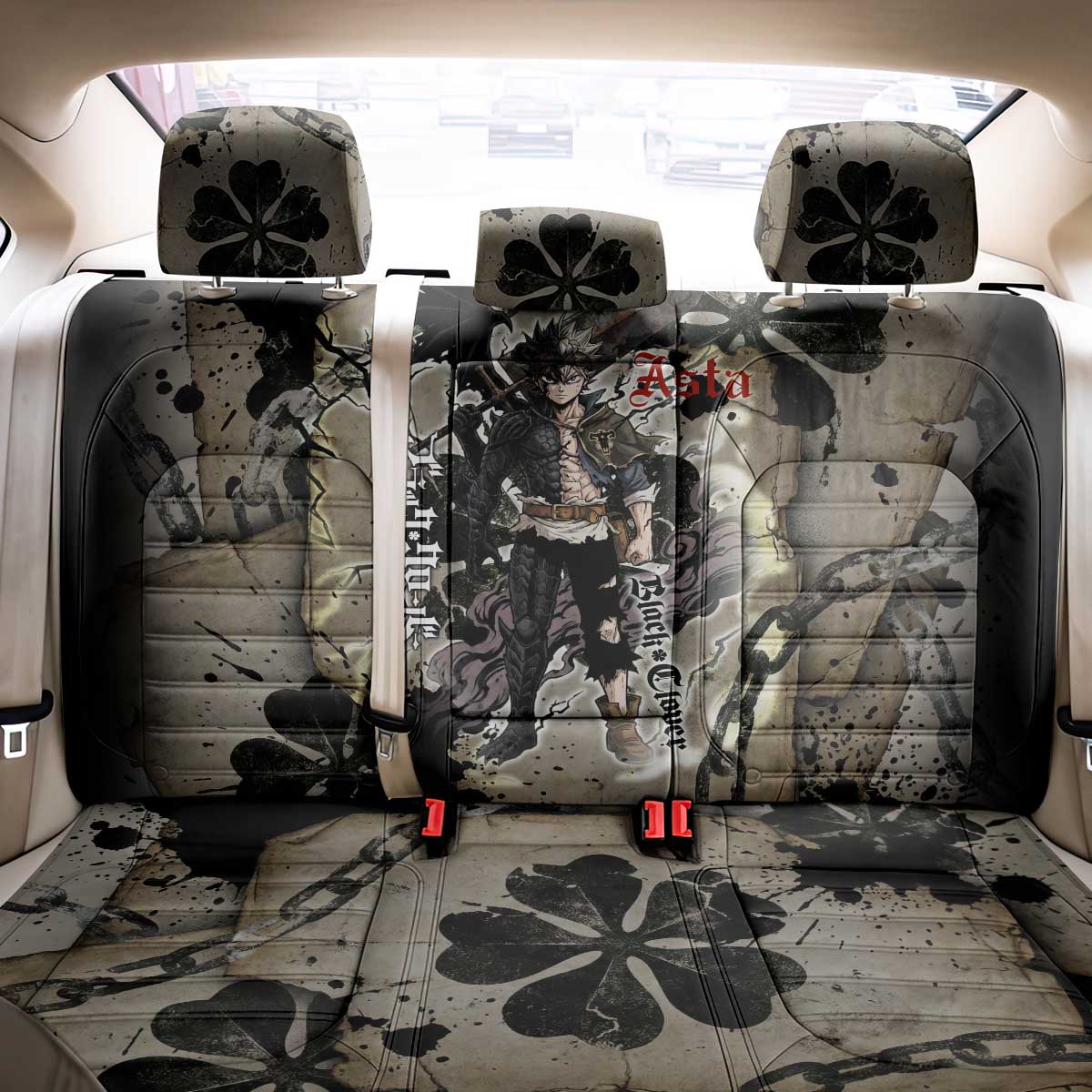 Asta Black Clover Back Car Seat Cover Grunge Anime Style with Gothic Clover Symbolism