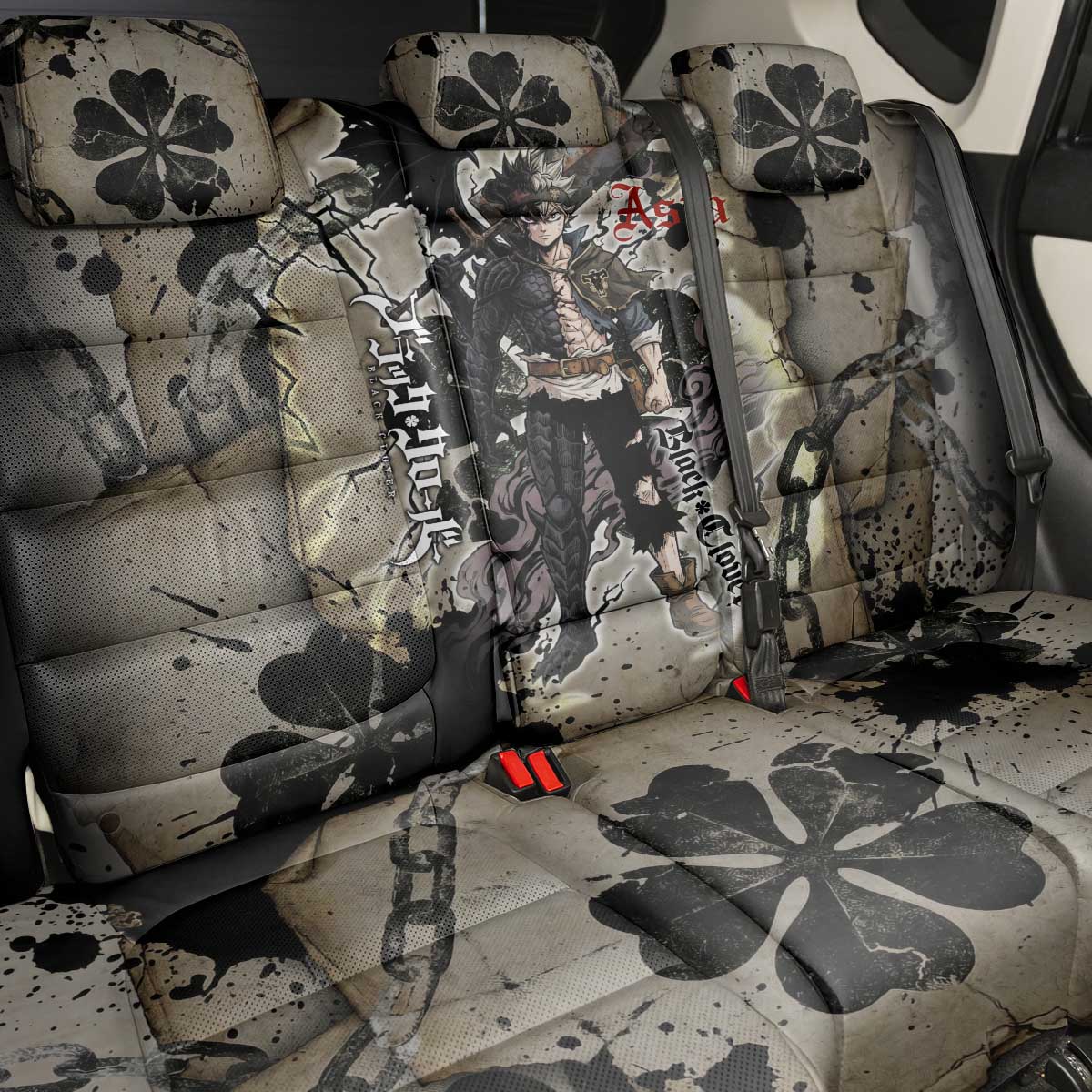 Asta Black Clover Back Car Seat Cover Grunge Anime Style with Gothic Clover Symbolism