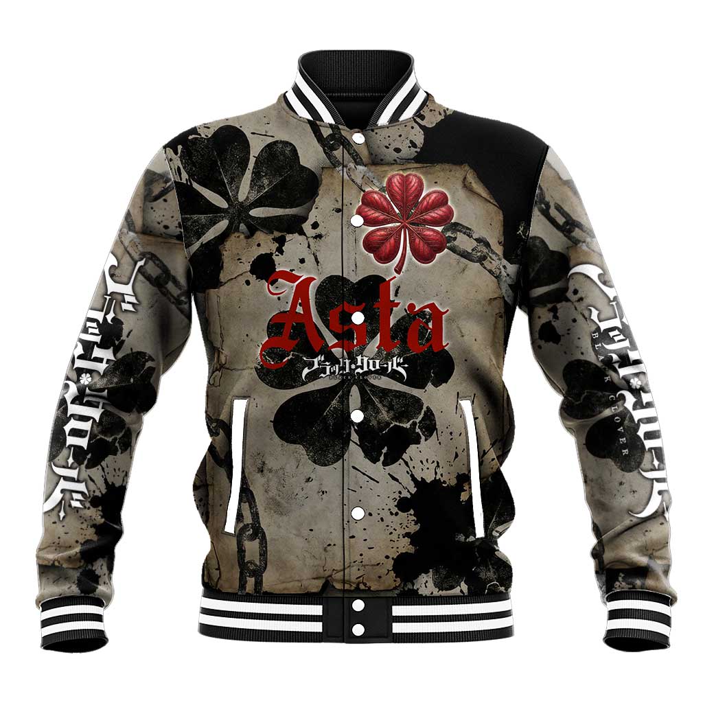 Asta Black Clover Baseball Jacket Grunge Anime Style with Gothic Clover Symbolism