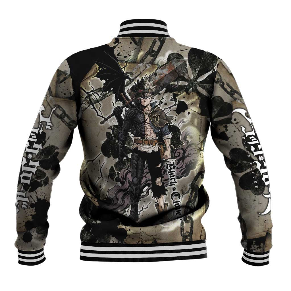 Asta Black Clover Baseball Jacket Grunge Anime Style with Gothic Clover Symbolism