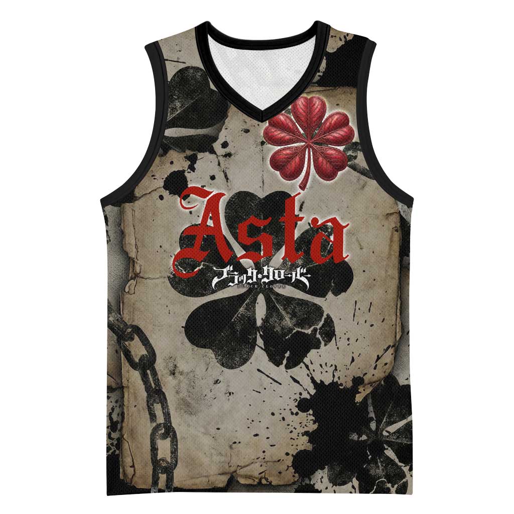 Asta Black Clover Basketball Jersey Grunge Anime Style with Gothic Clover Symbolism